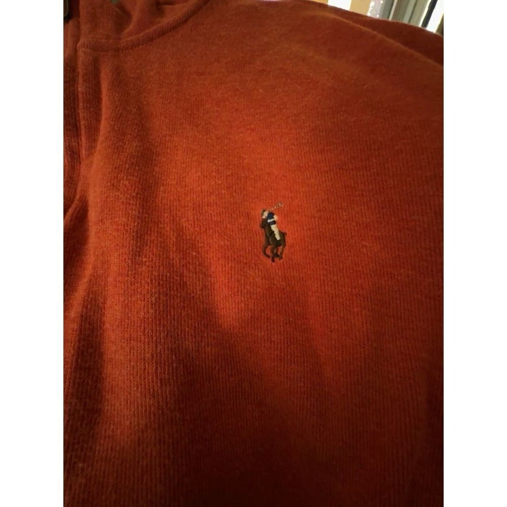 Polo Ralph Lauren Sweater Men XL‎ Orange Long Sleeve Pullover 1/4 Zipper Cotton